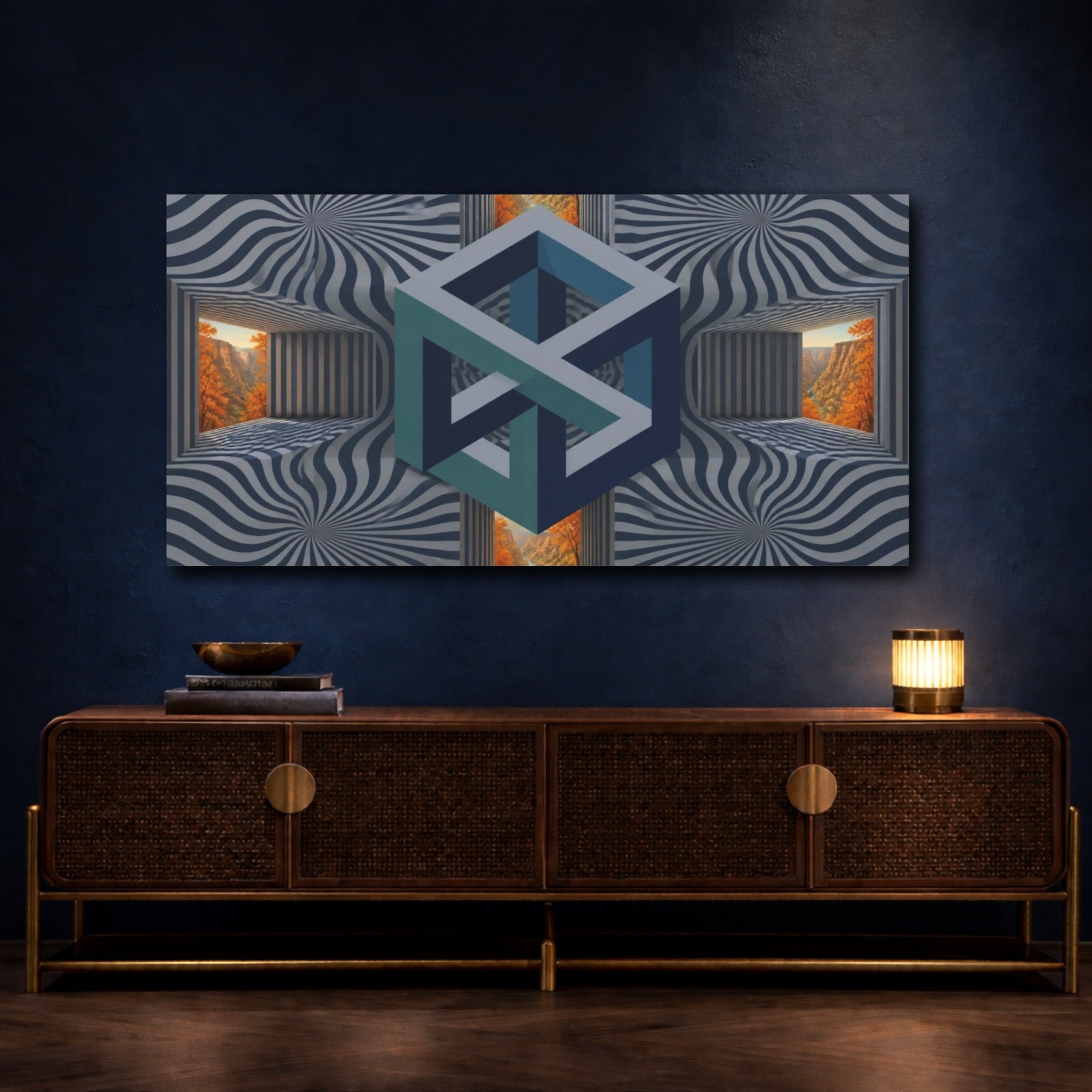 Mockup 4. Impossible Cube Illusion shown as canvas print