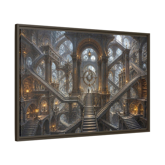 Main Mockup. Infinite Dream Staircase shown as framed canvas print