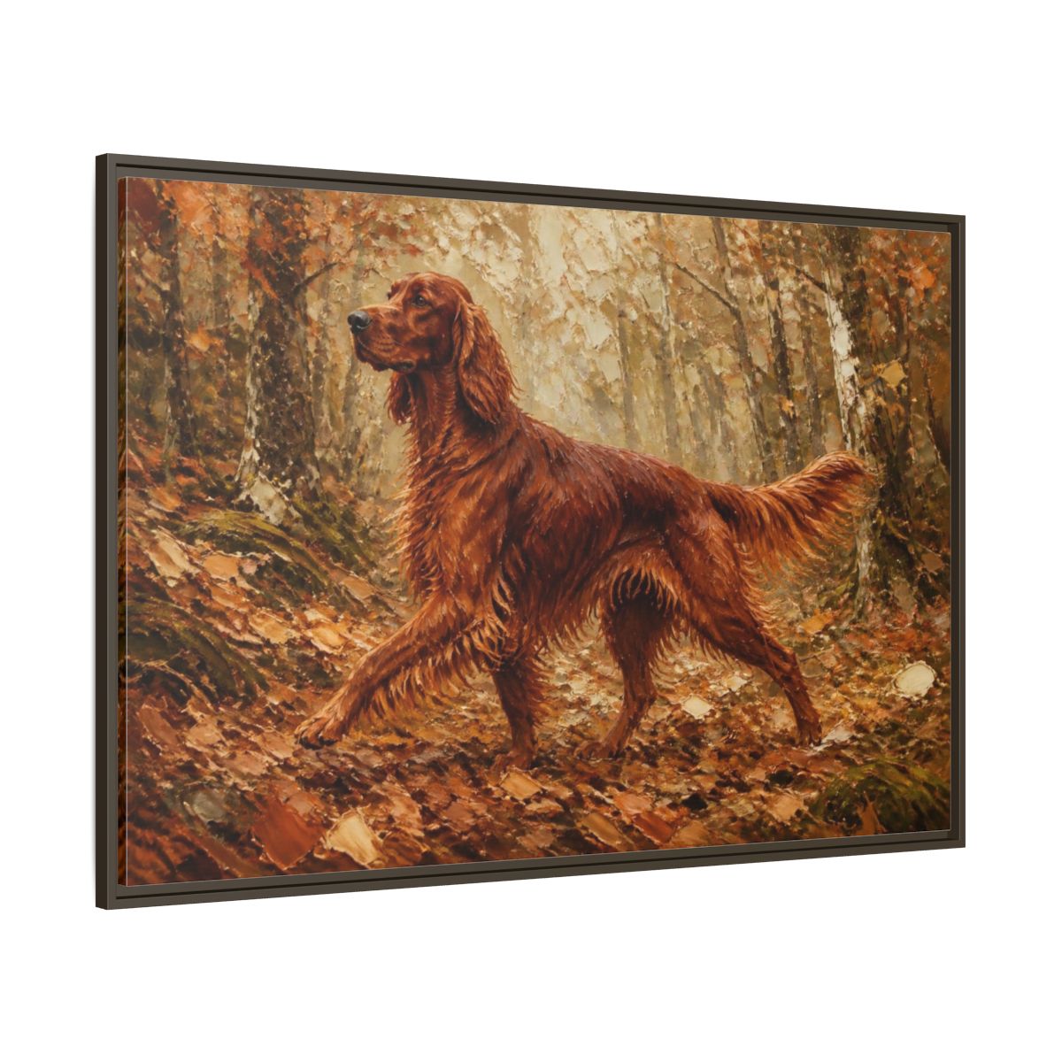 Side Mockup 8. Irish Setter Pets Portrait shown as framed canvas print