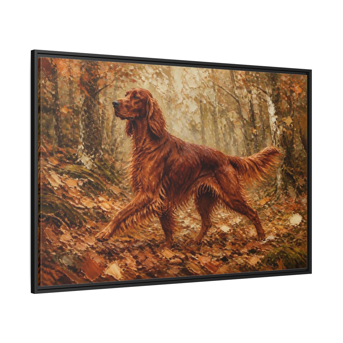 Side Mockup 12. Irish Setter Pets Portrait shown as framed canvas print
