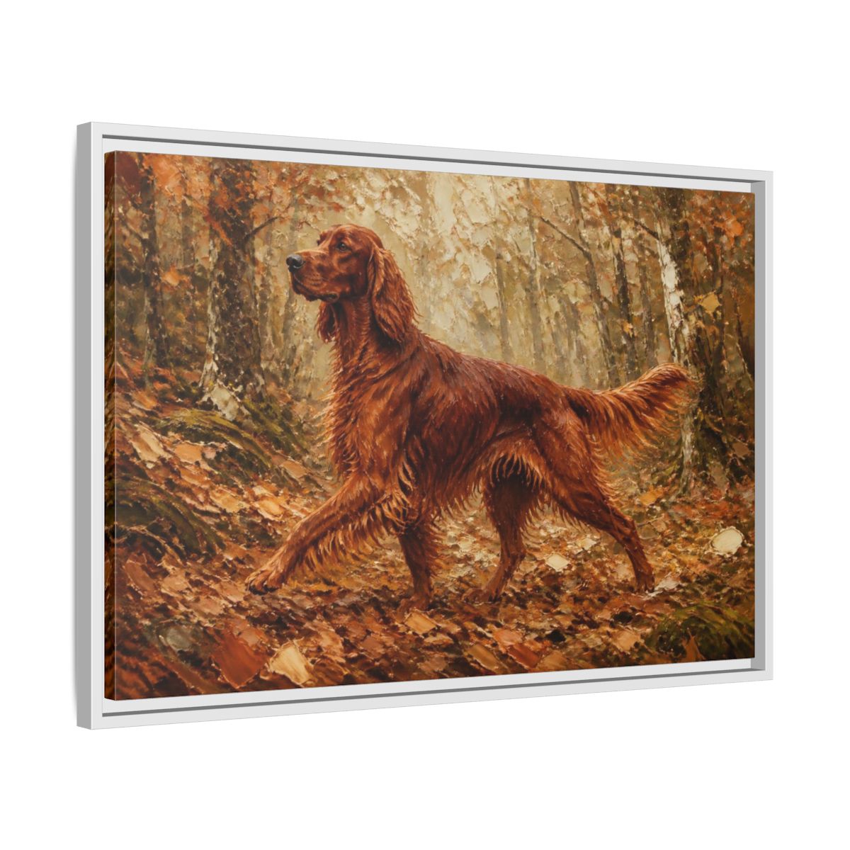 Side Mockup 10. Irish Setter Pets Portrait shown as framed canvas print