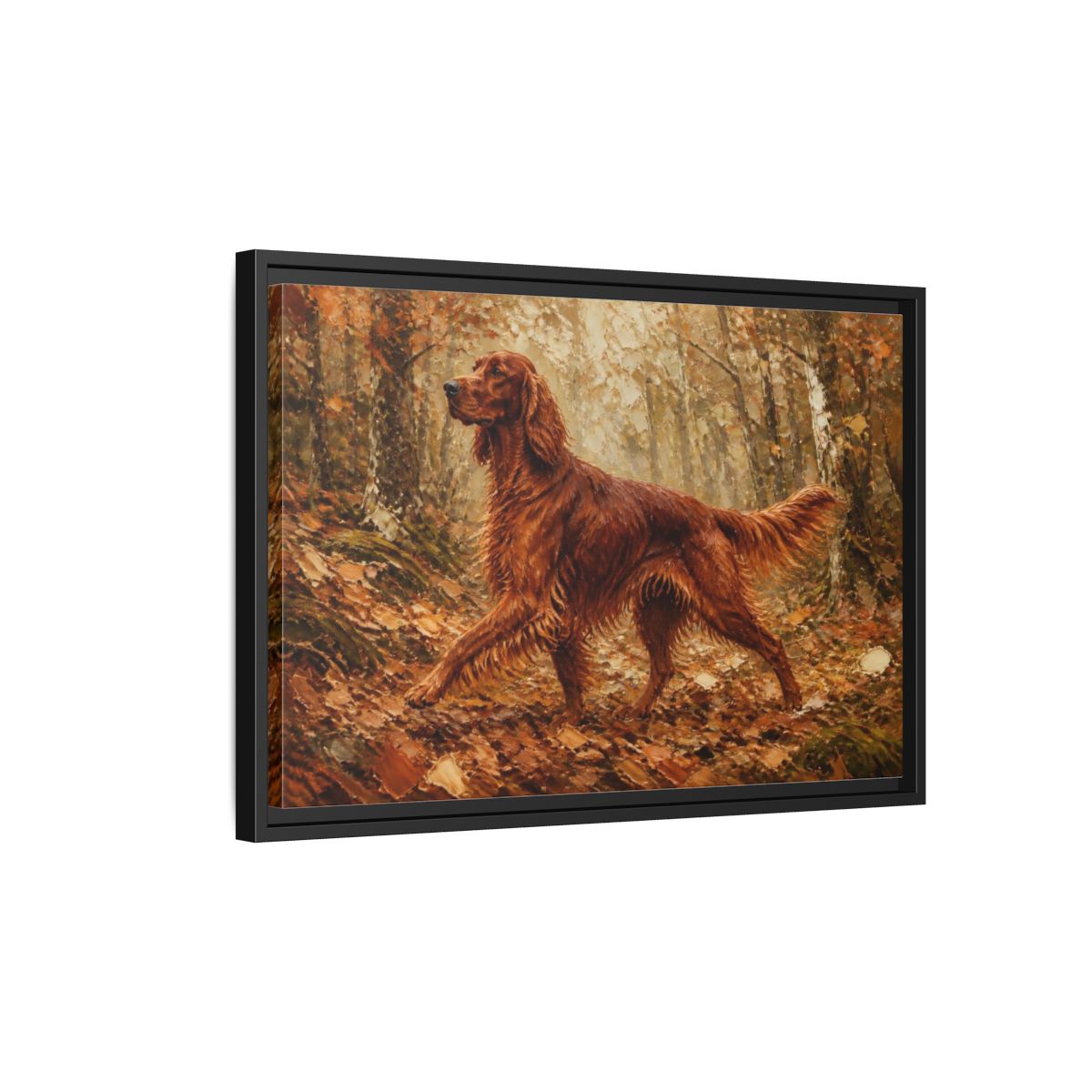 Side Mockup 3. Irish Setter Pets Portrait shown as framed canvas print
