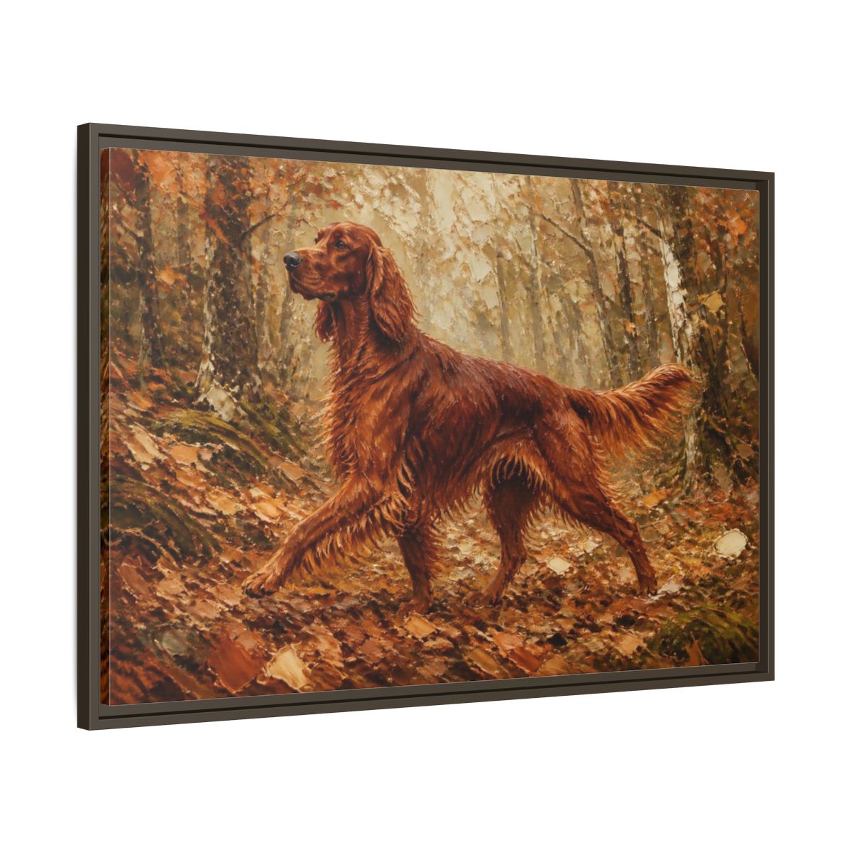 Main Mockup. Irish Setter Pets Portrait shown as framed canvas print