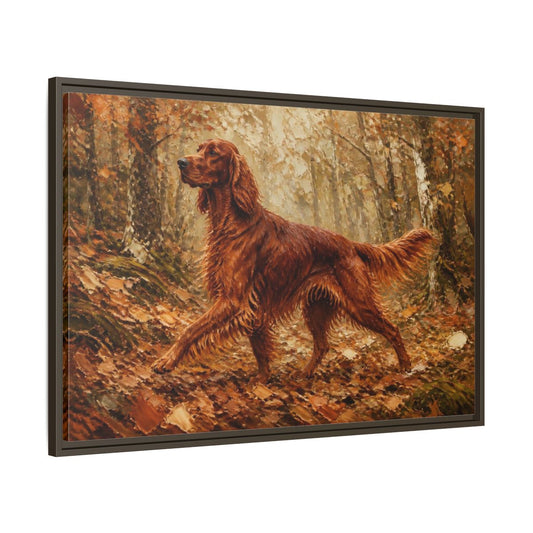 Main Mockup. Irish Setter Pets Portrait shown as framed canvas print