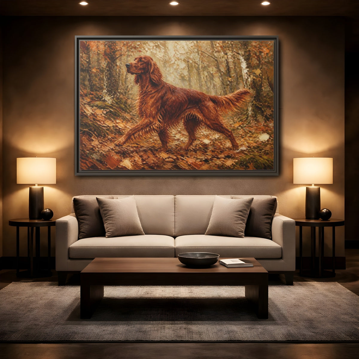 Mockup 2. Irish Setter Pets Portrait shown as framed canvas print