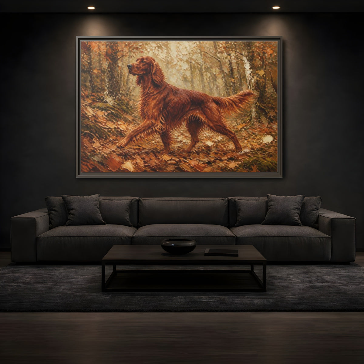 Mockup 3. Irish Setter Pets Portrait shown as framed canvas print