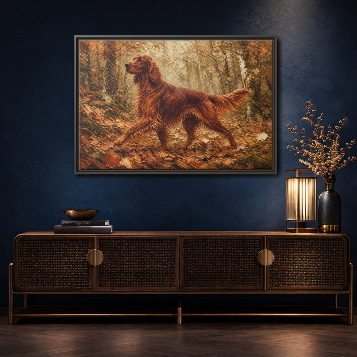 Mockup 4. Irish Setter Pets Portrait shown as framed canvas print