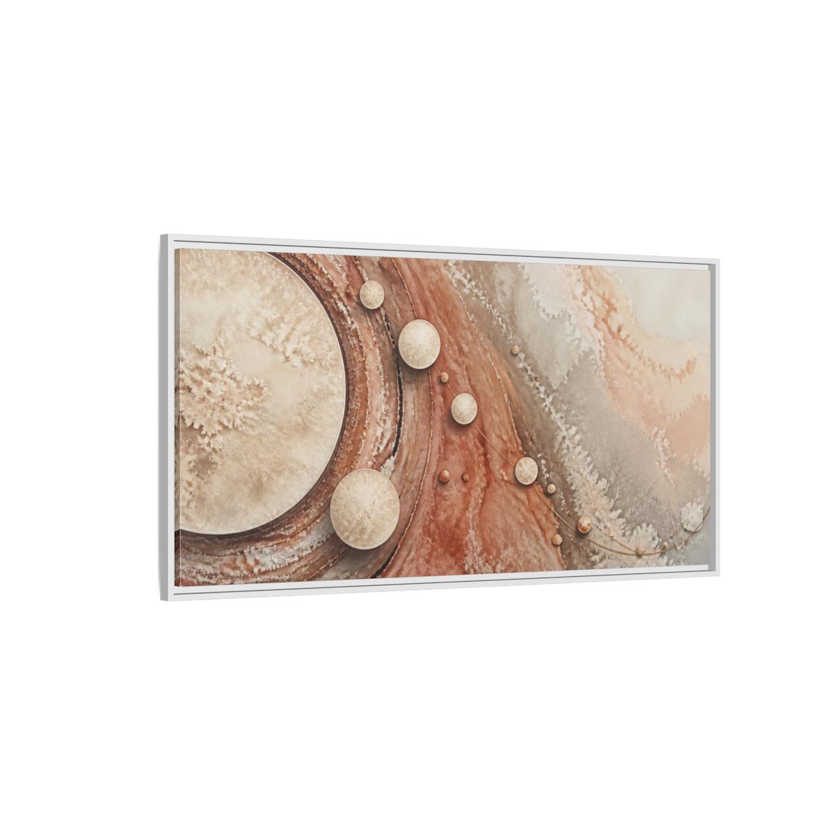 Side Mockup 3. Ivory Crystalline Discs shown as framed canvas print