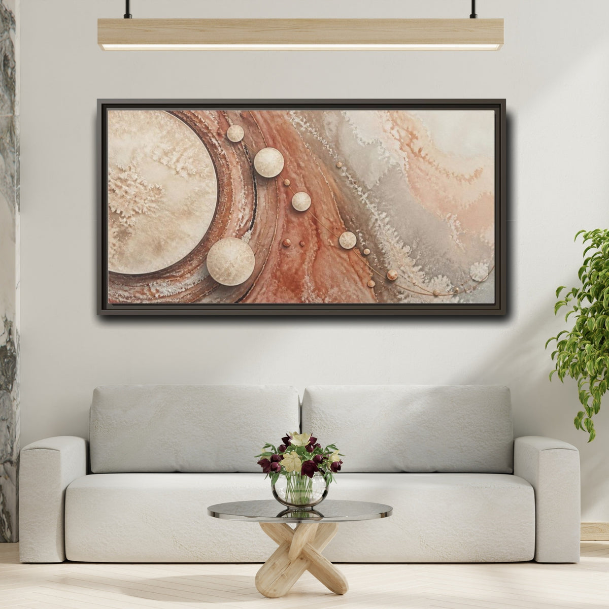 Mockup 2. Ivory Crystalline Discs shown as framed canvas print