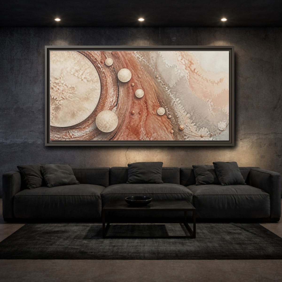 Mockup 3. Ivory Crystalline Discs shown as framed canvas print