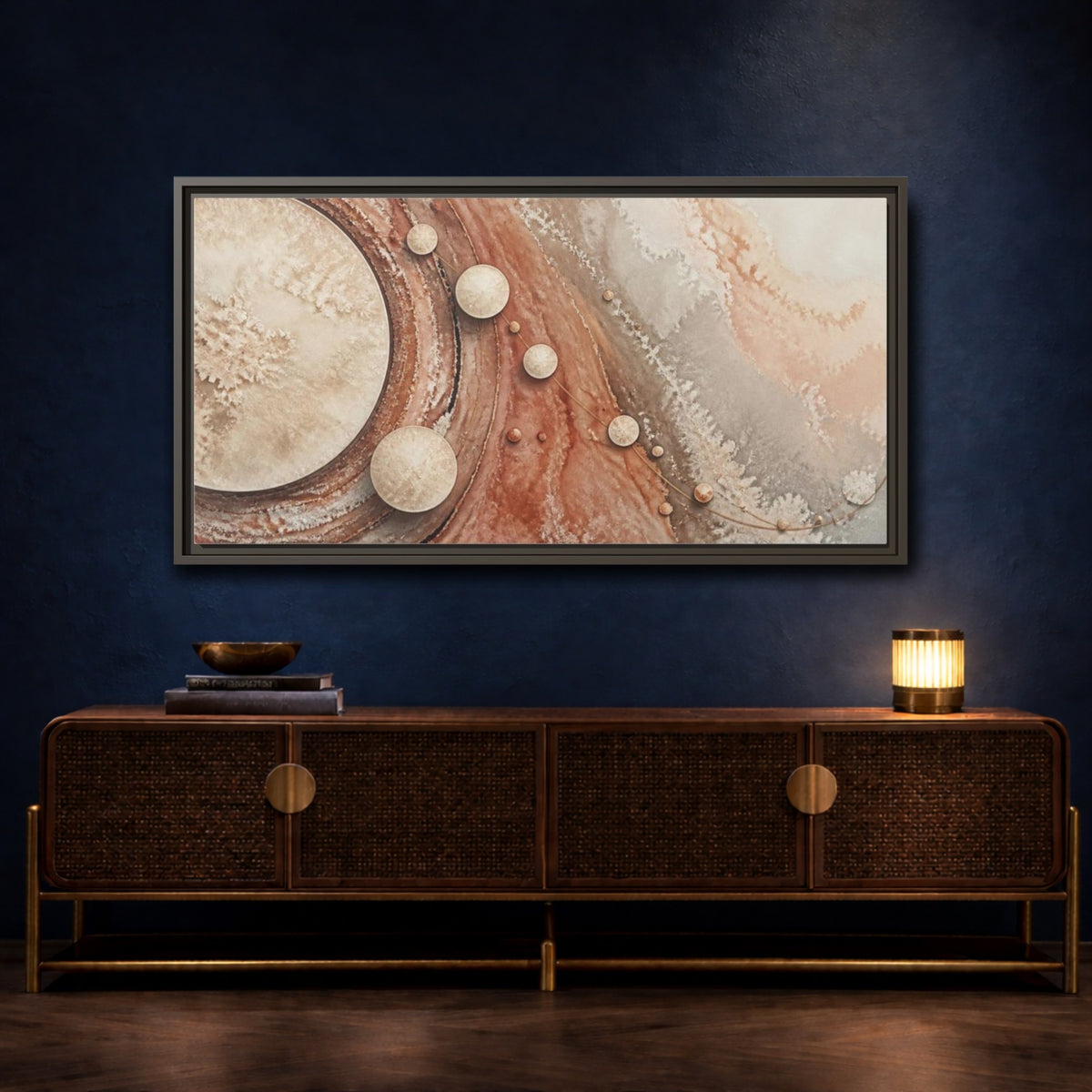Mockup 4. Ivory Crystalline Discs shown as framed canvas print