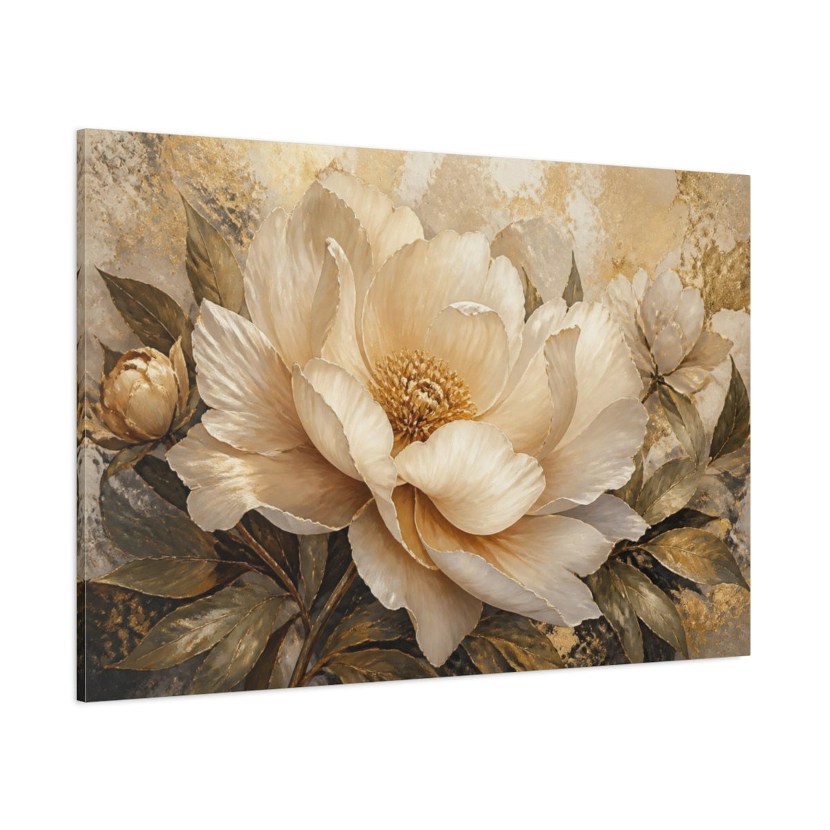 Side Mockup 1. Ivory Floral Peony shown as canvas print