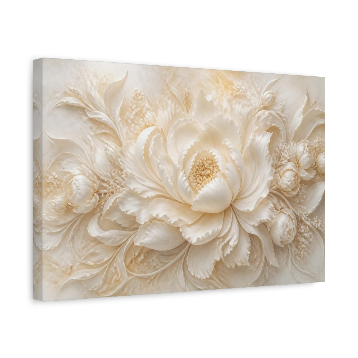 Side Mockup 4. Ivory Floral Peony shown as canvas print