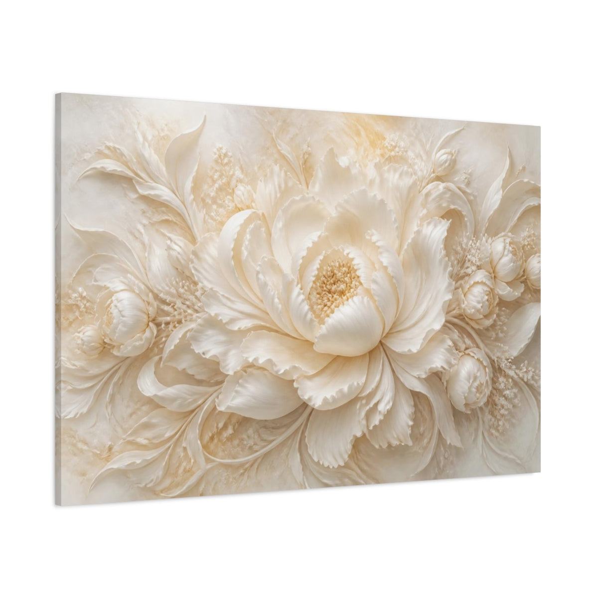 Side Mockup 1. Ivory Floral Peony shown as canvas print