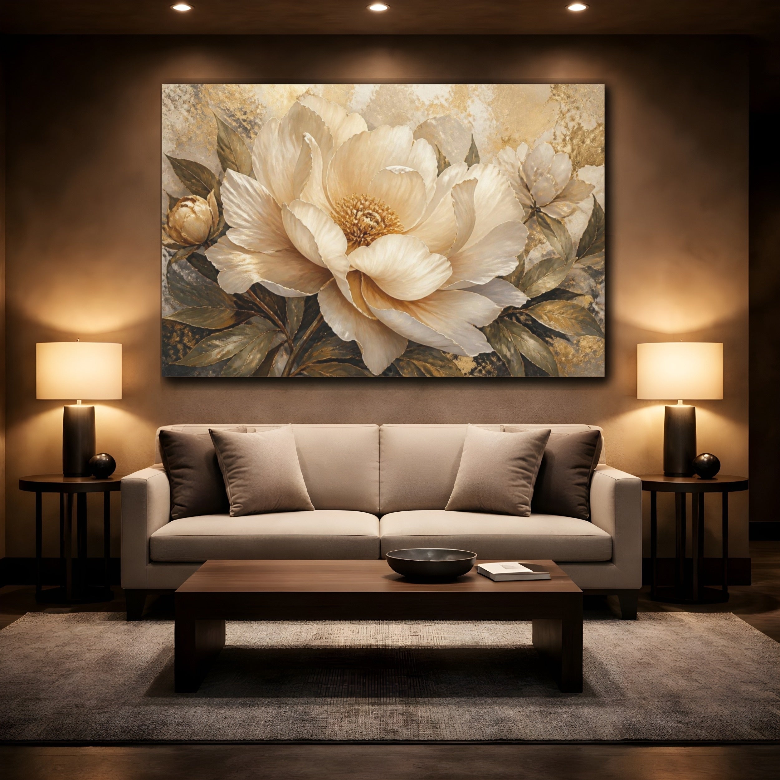 Mockup 2. Ivory Floral Peony shown as canvas print
