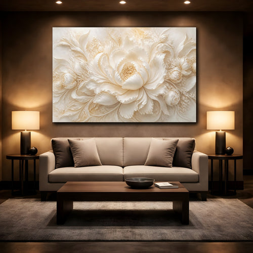 Mockup 2. Ivory Floral Peony shown as canvas print