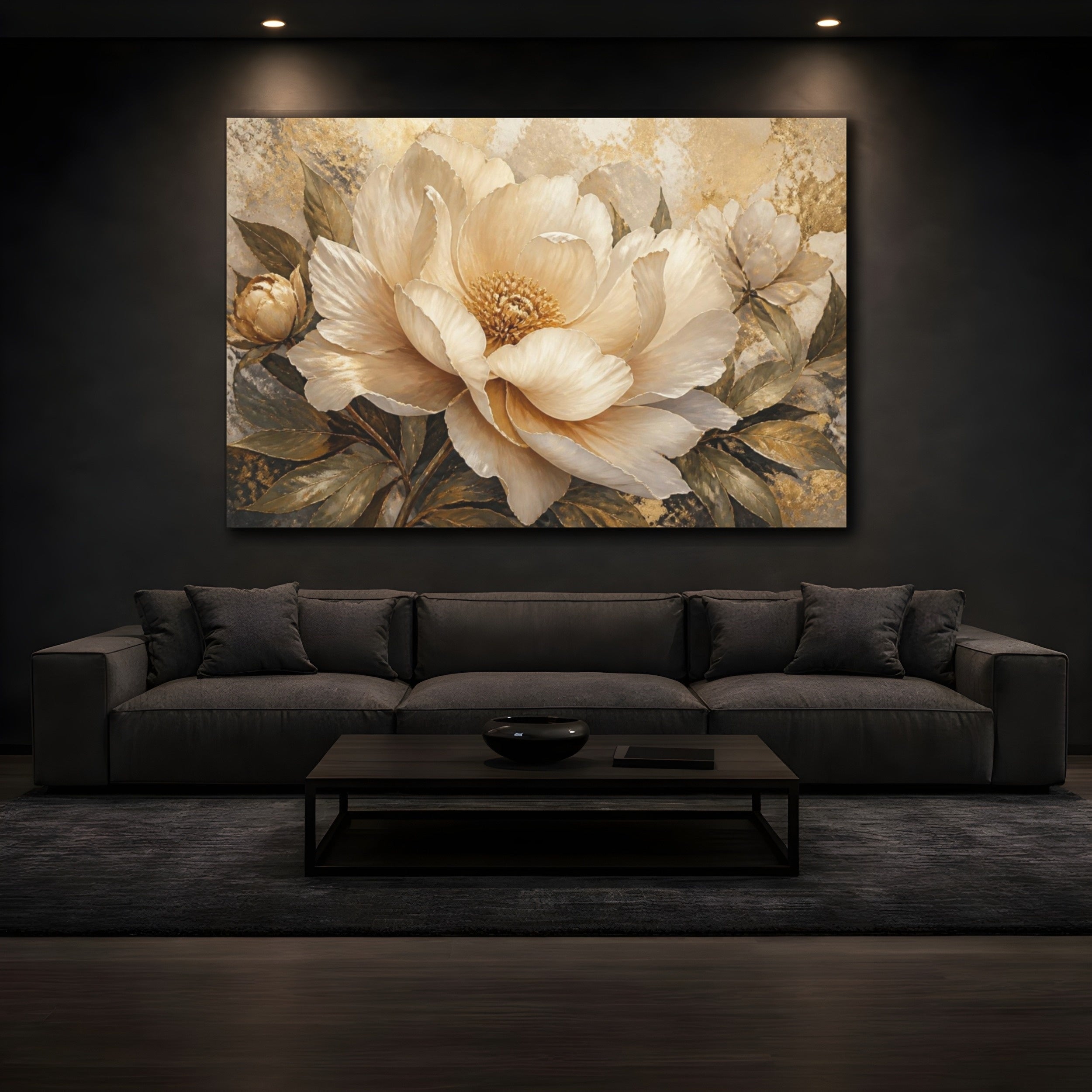 Mockup 3. Ivory Floral Peony shown as canvas print