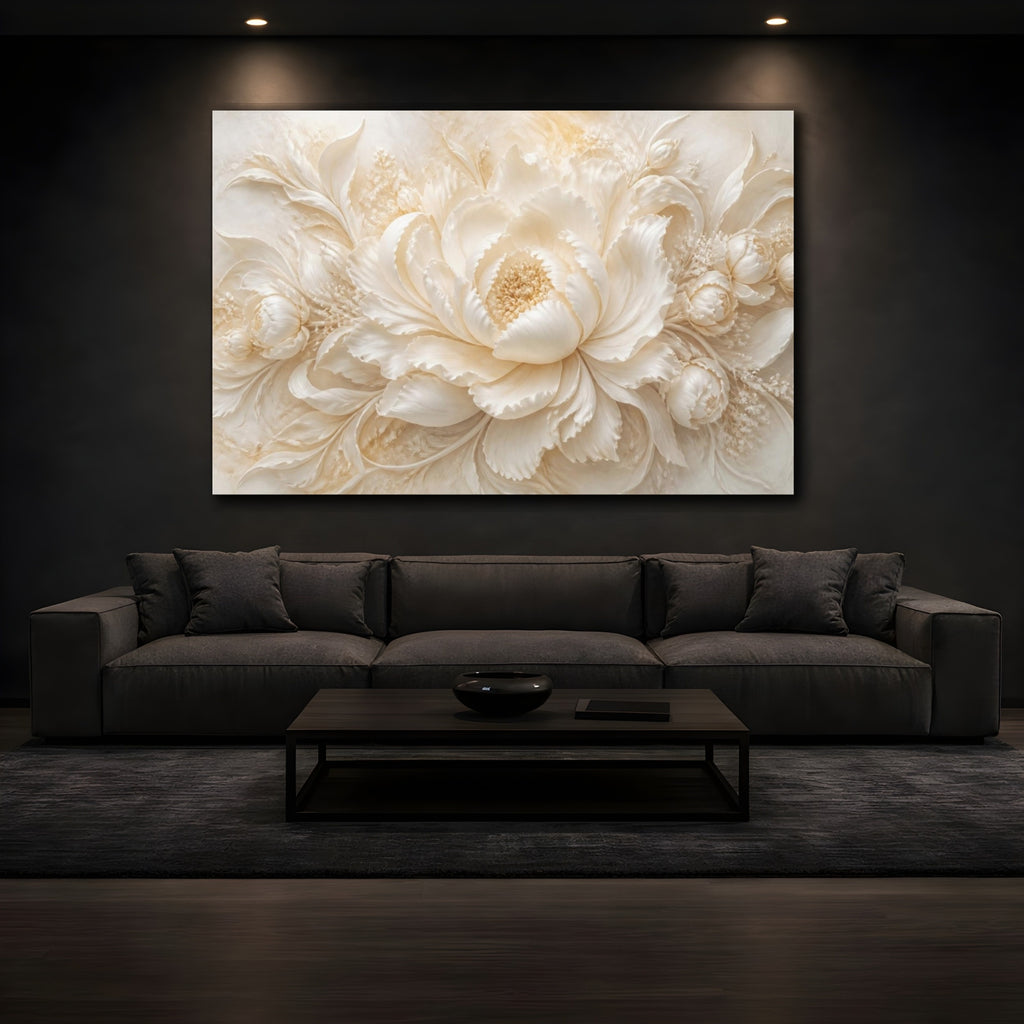 Mockup 3. Ivory Floral Peony shown as canvas print
