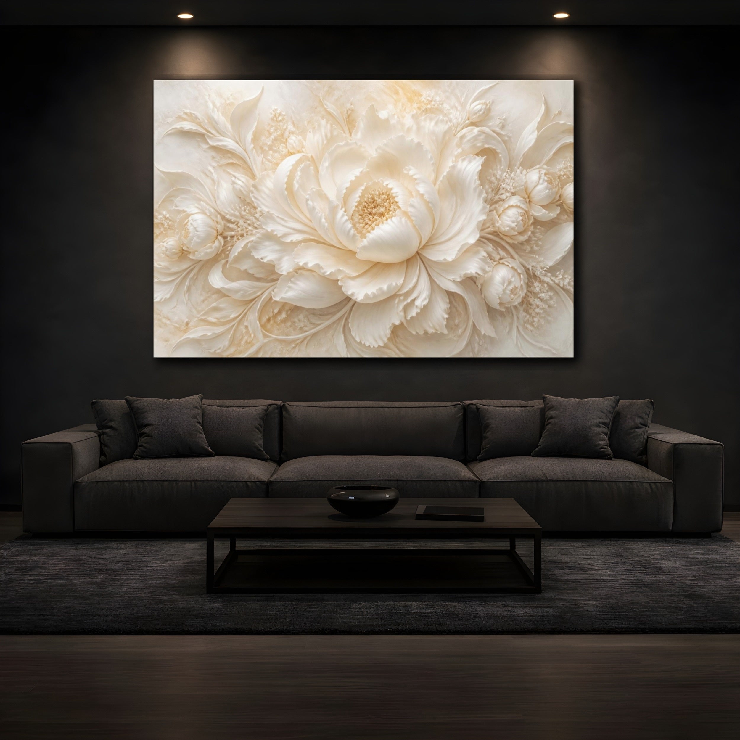 Mockup 3. Ivory Floral Peony shown as canvas print