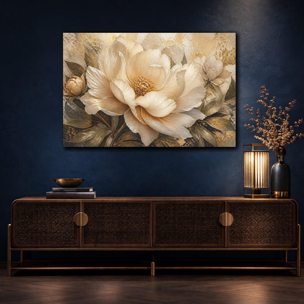Mockup 4. Ivory Floral Peony shown as canvas print