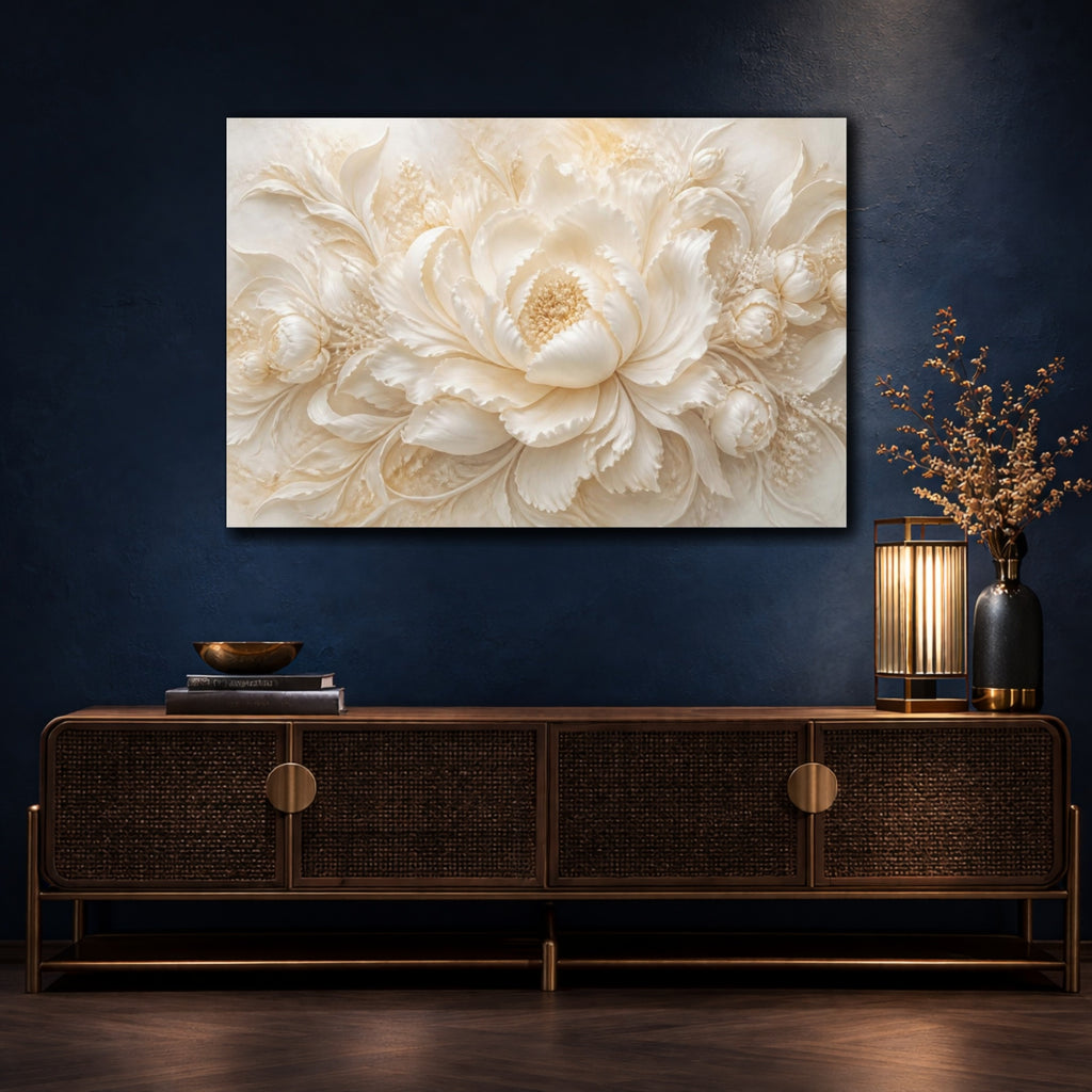 Mockup 4. Ivory Floral Peony shown as canvas print