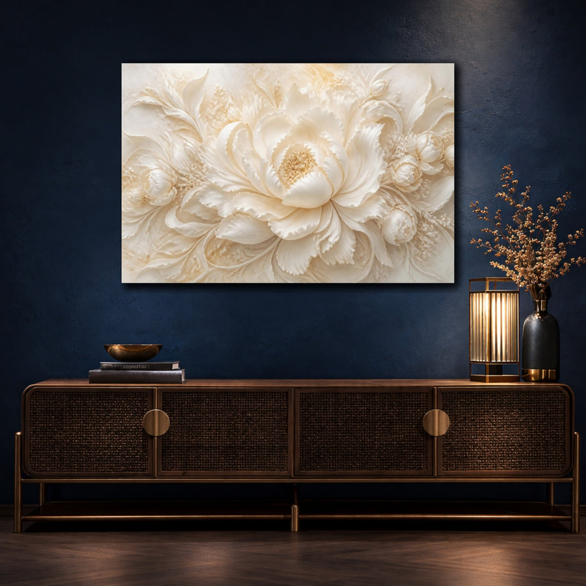 Mockup 4. Ivory Floral Peony shown as canvas print