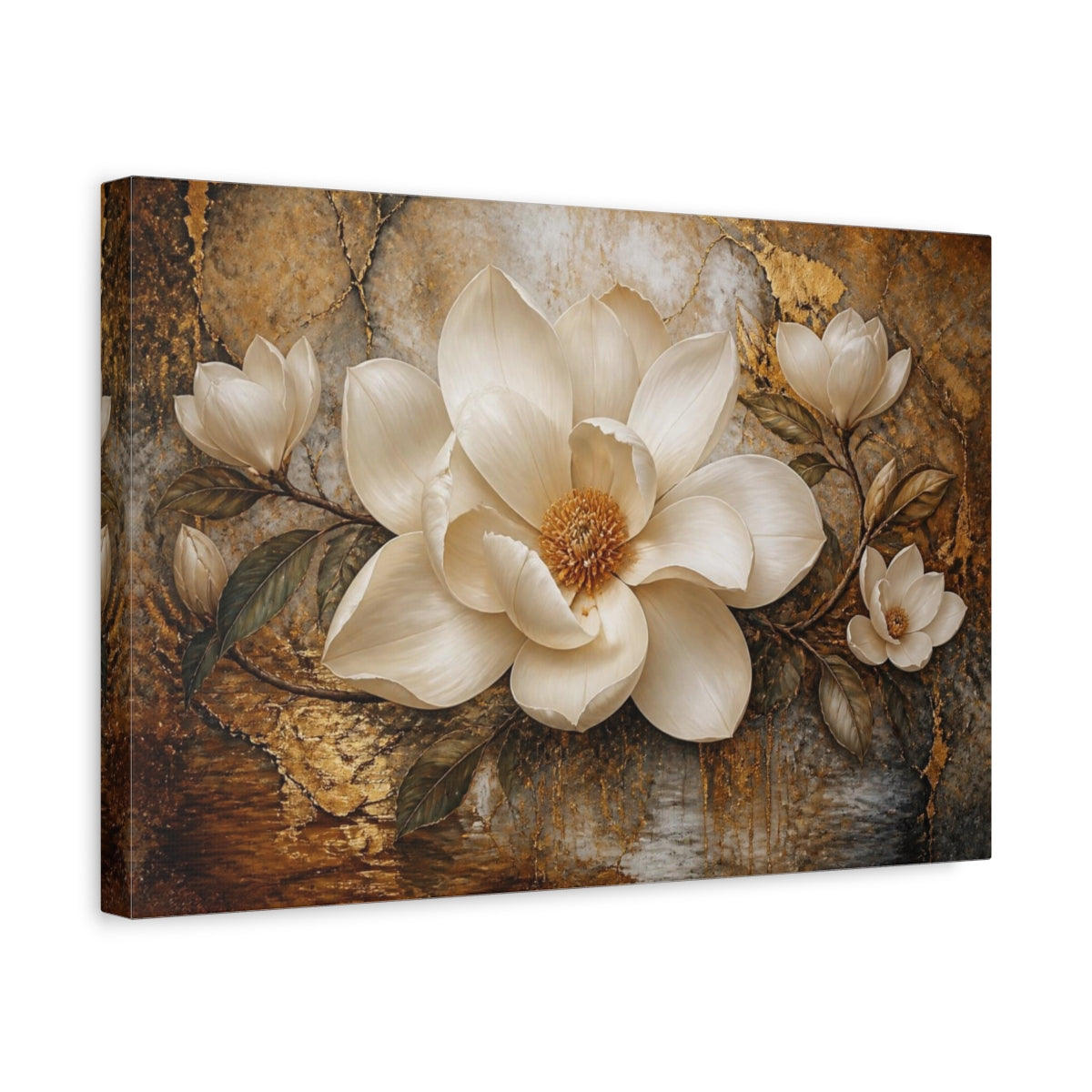 Side Mockup 4. Ivory Magnolia Flower Centerpiece shown as canvas print