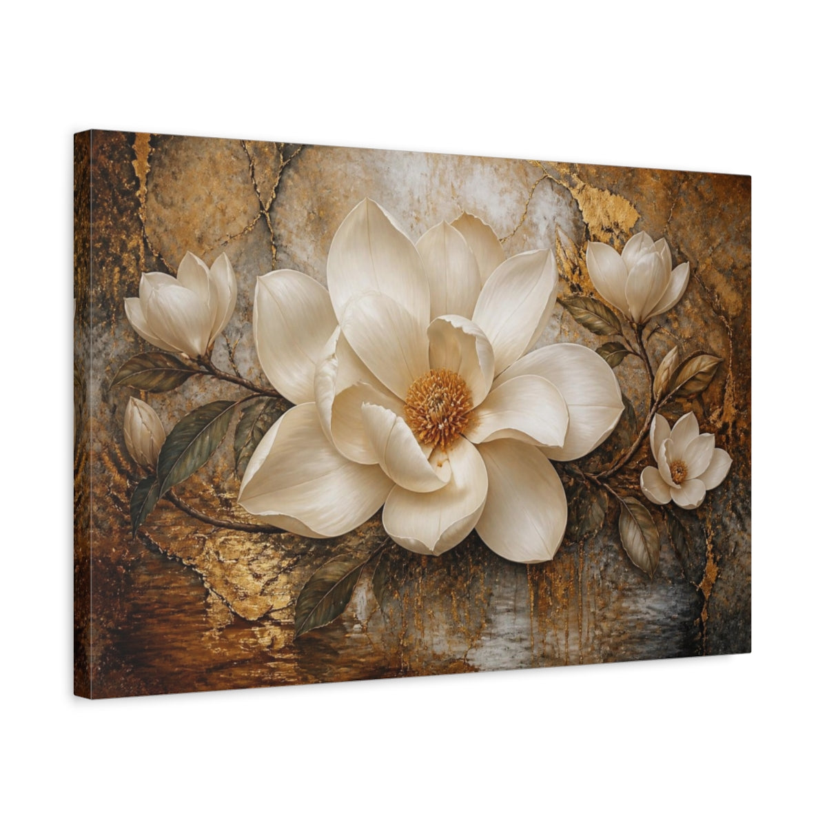 Side Mockup 3. Ivory Magnolia Flower Centerpiece shown as canvas print