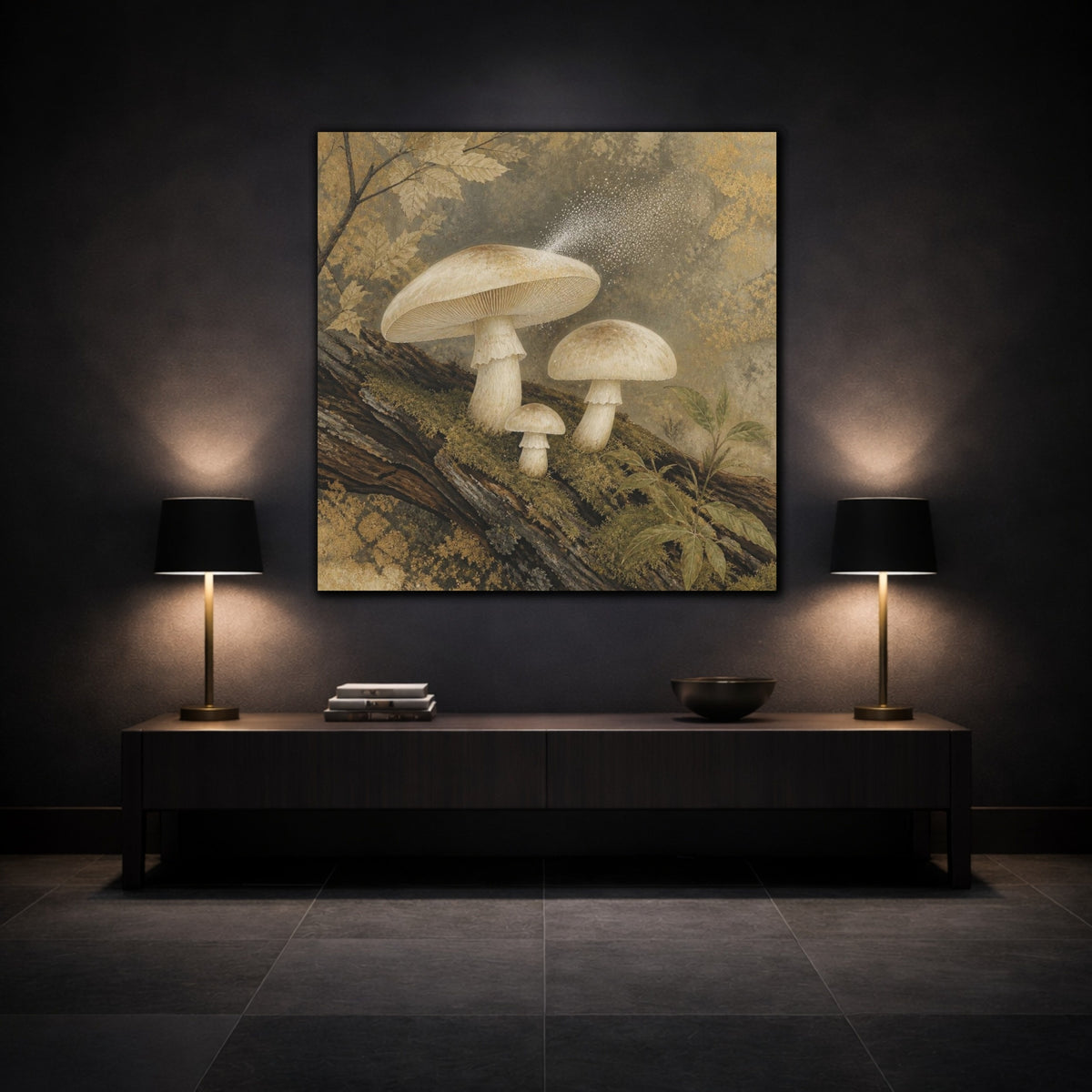 Mockup 3. Ivory Mushroom Cluster shown as canvas print
