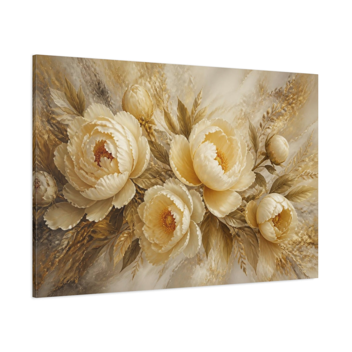 Side Mockup 1. Ivory Peony Floral Elegance shown as canvas print