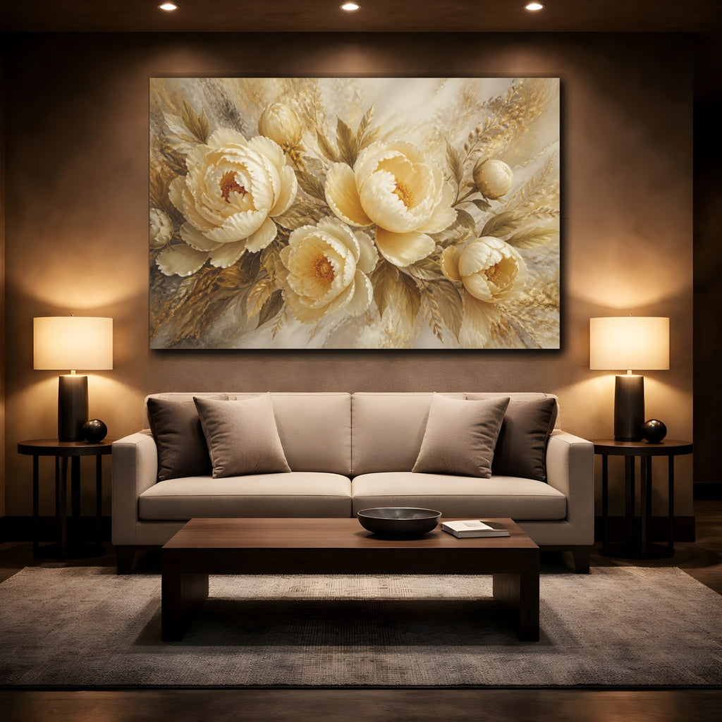 Mockup 2. Ivory Peony Floral Elegance shown as canvas print