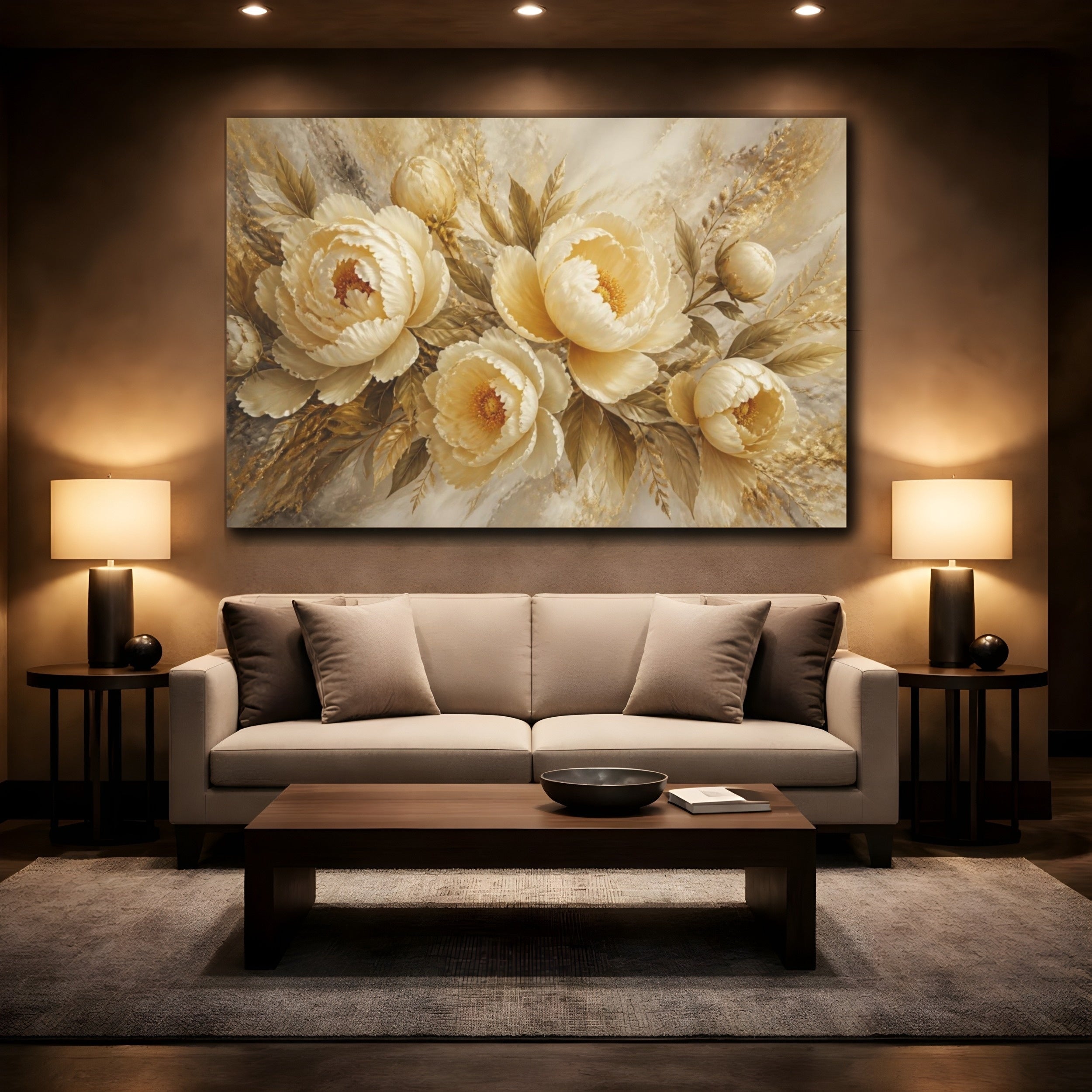 Mockup 2. Ivory Peony Floral Elegance shown as canvas print