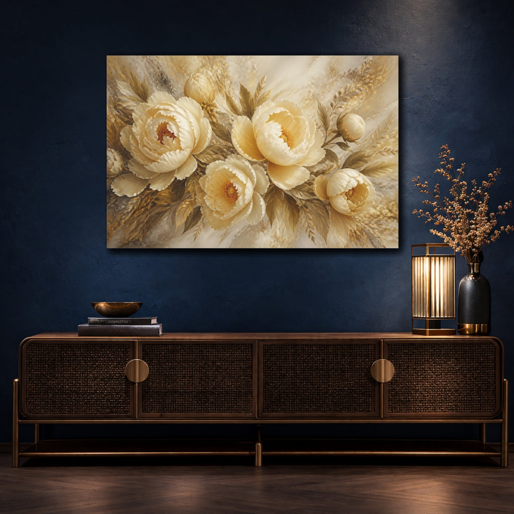Mockup 4. Ivory Peony Floral Elegance shown as canvas print