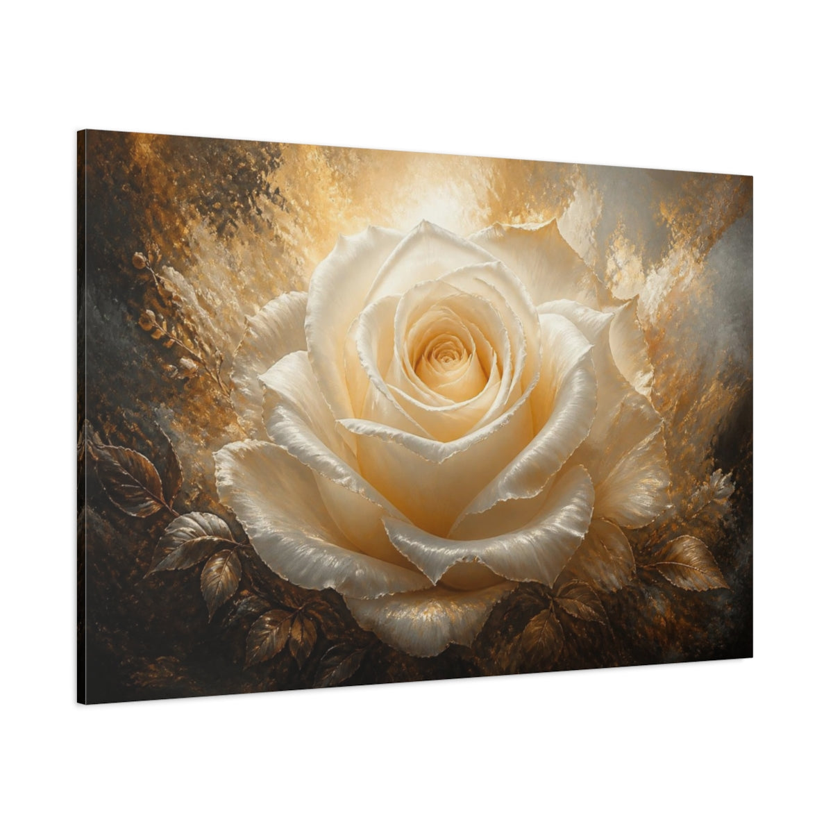 Side Mockup 1. Ivory Rose Flower Glow shown as canvas print