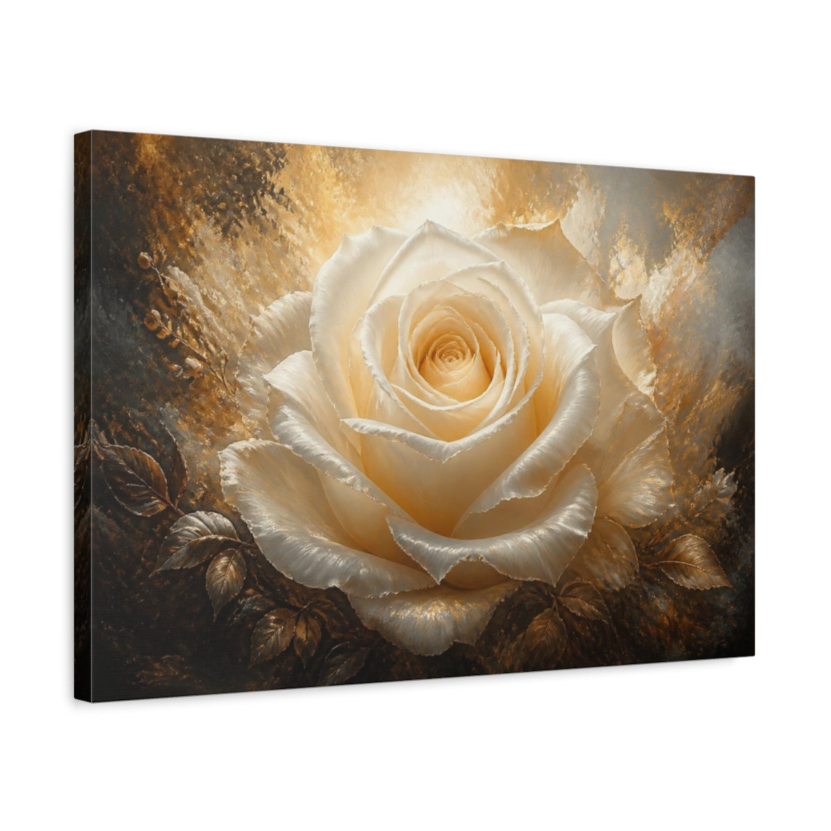 Side Mockup 3. Ivory Rose Flower Glow shown as canvas print