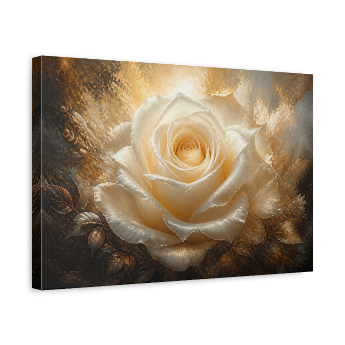 Side Mockup 4. Ivory Rose Flower Glow shown as canvas print