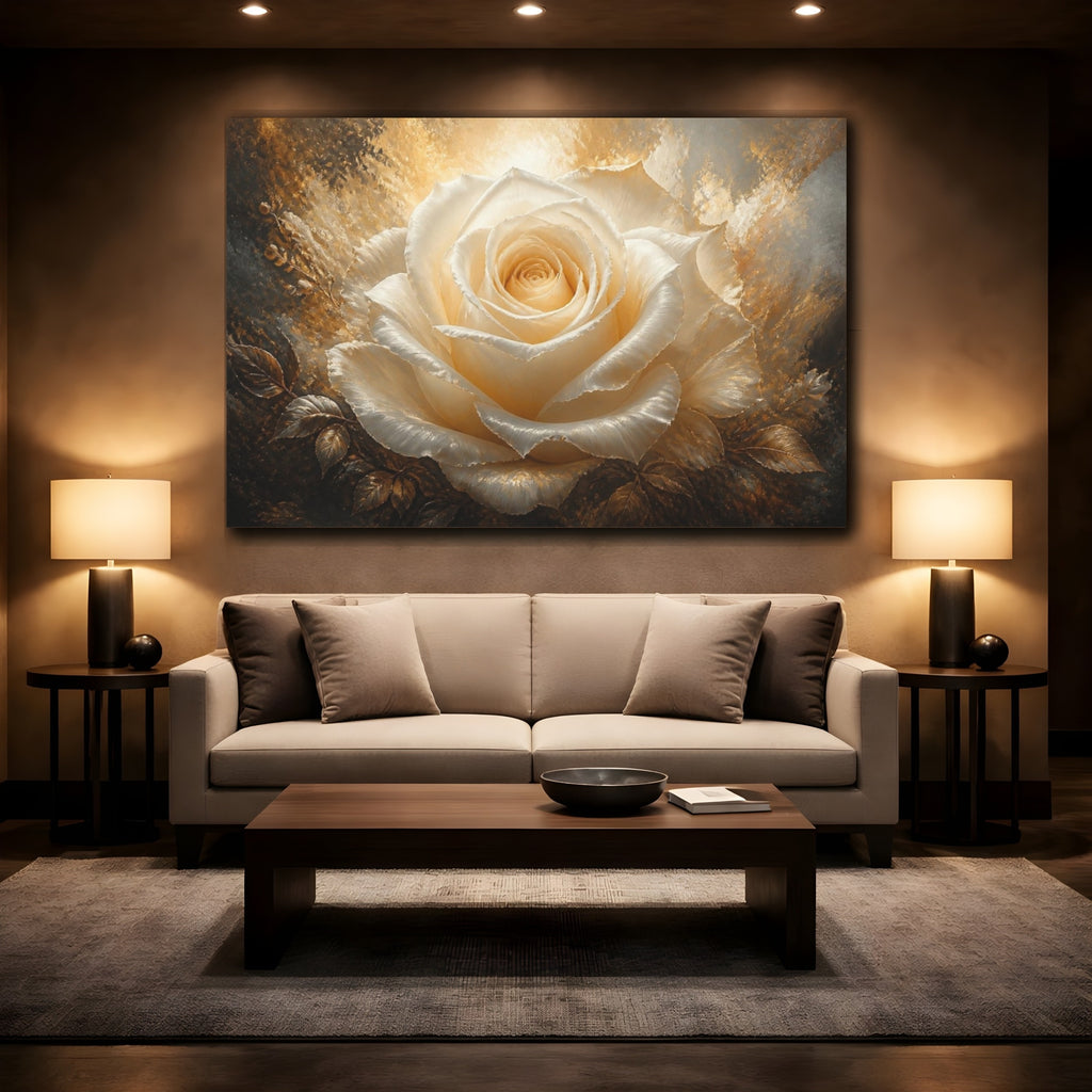 Mockup 2. Ivory Rose Flower Glow shown as canvas print