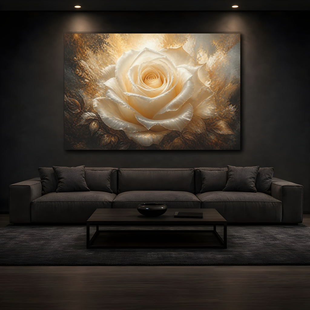 Mockup 3. Ivory Rose Flower Glow shown as canvas print