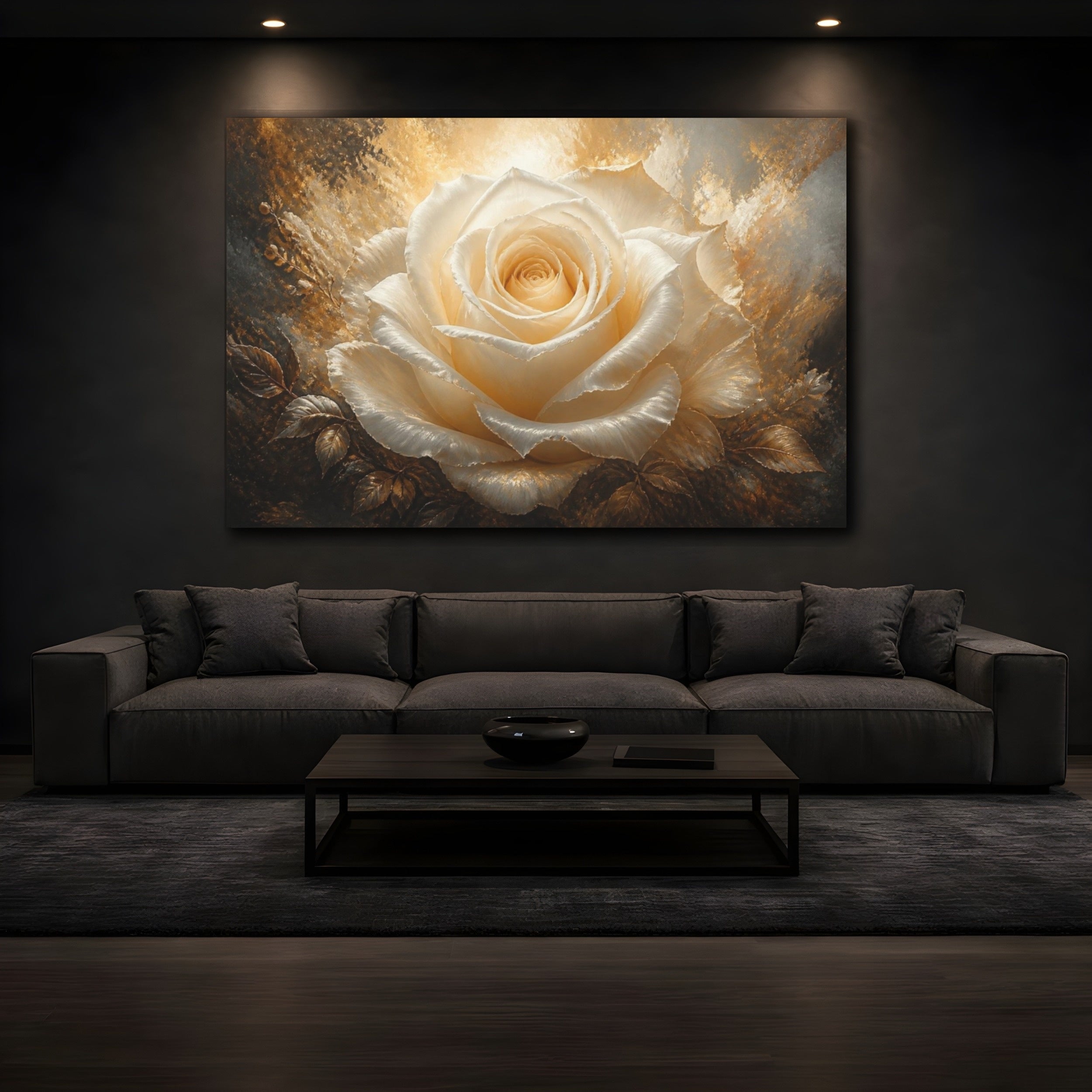 Mockup 3. Ivory Rose Flower Glow shown as canvas print