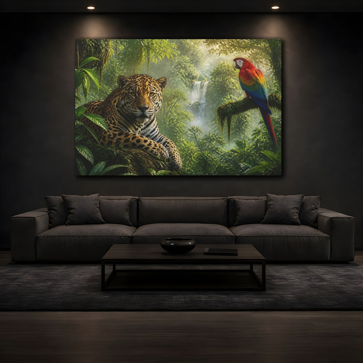 Mockup 3. Jaguar And Macaw Animals shown as canvas print
