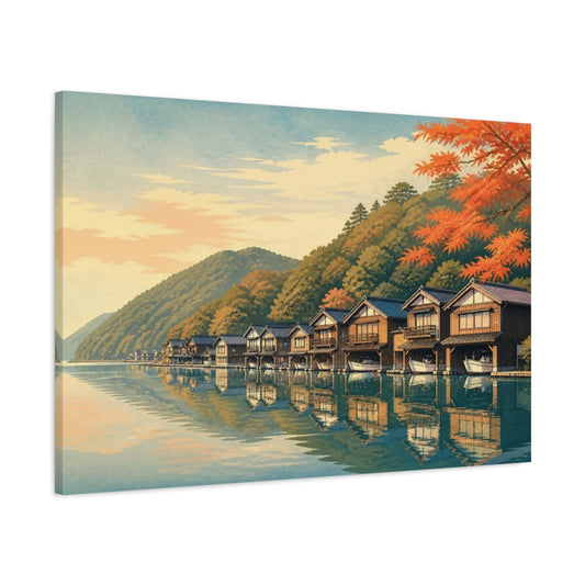 Main Mockup. Japanese Boathouse Reflections shown as canvas print