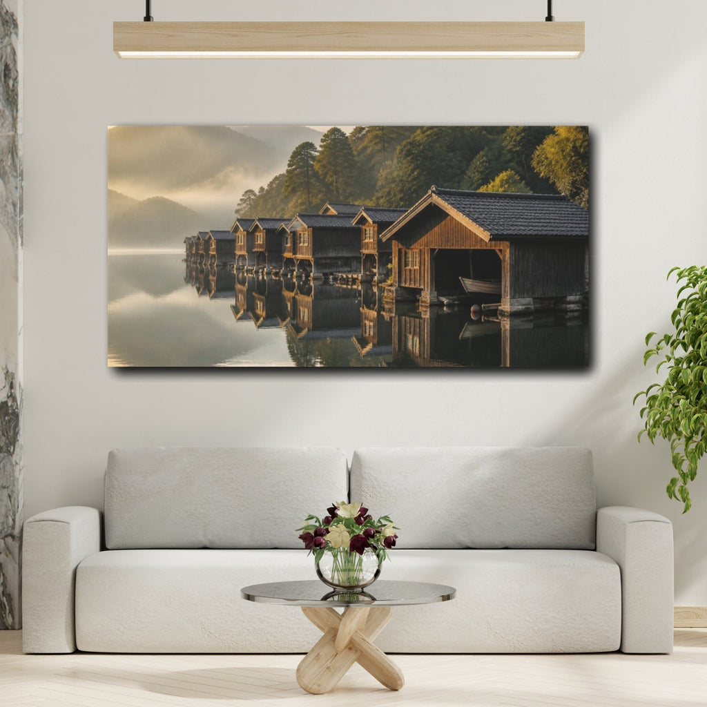 Mockup 2. Japanese Boathouse Reflections shown as canvas print