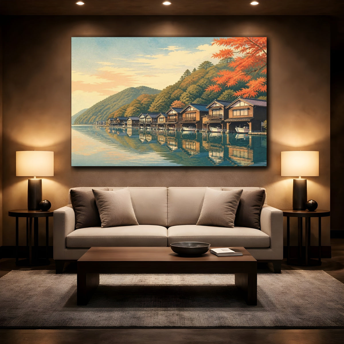 Mockup 2. Japanese Boathouse Reflections shown as canvas print