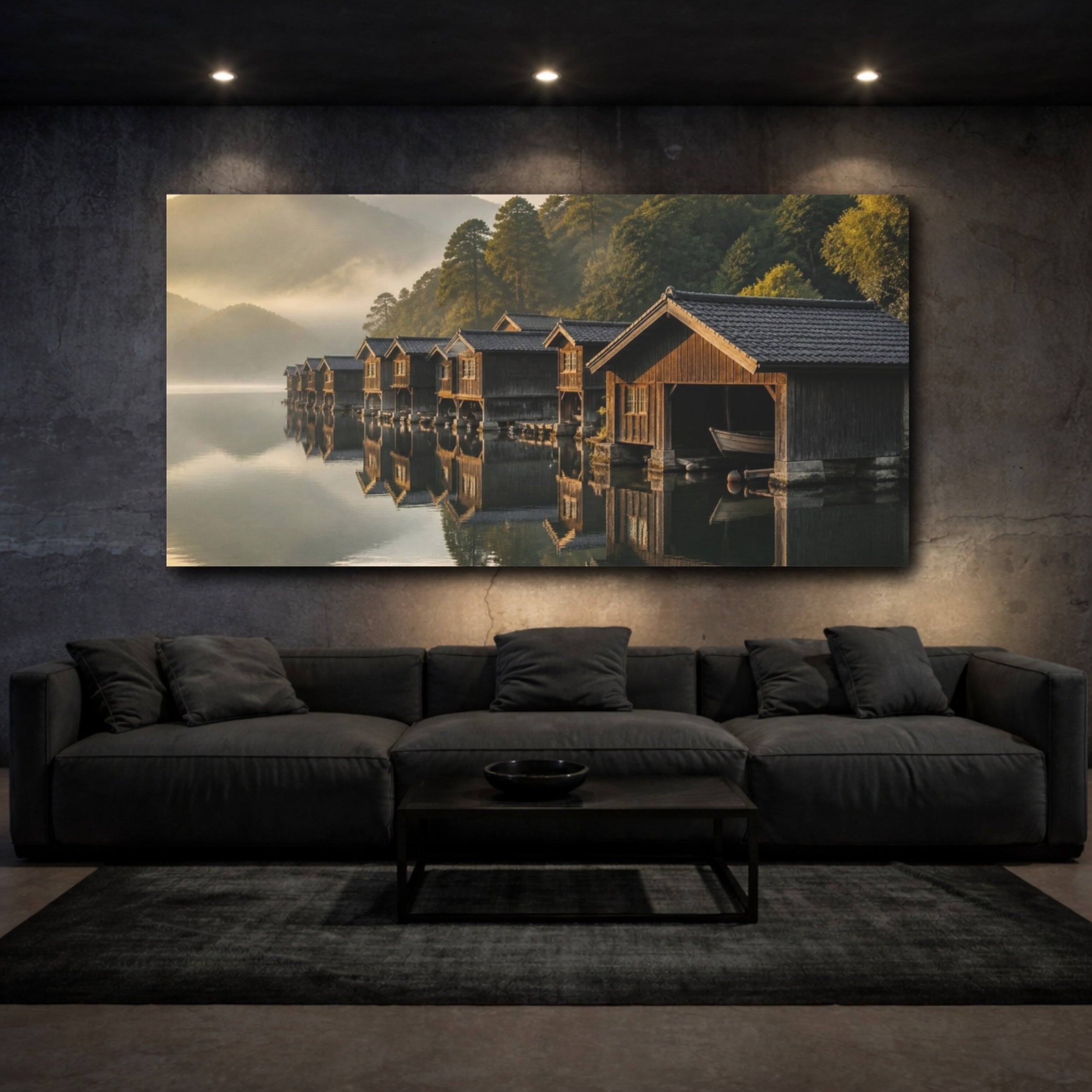 Mockup 3. Japanese Boathouse Reflections shown as canvas print