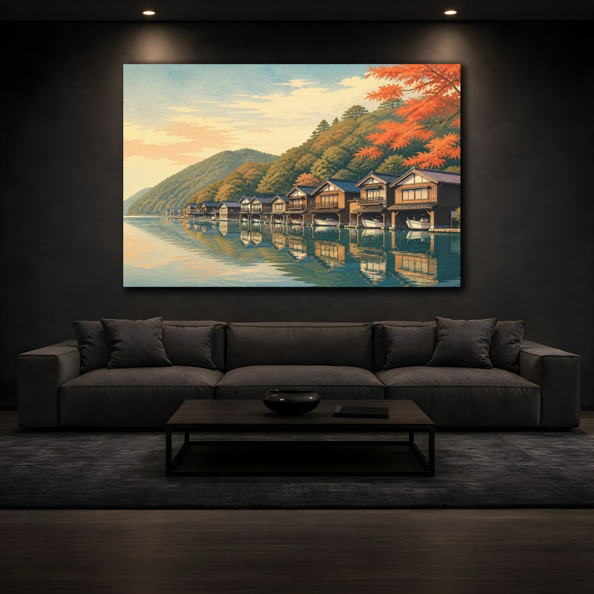 Mockup 3. Japanese Boathouse Reflections shown as canvas print