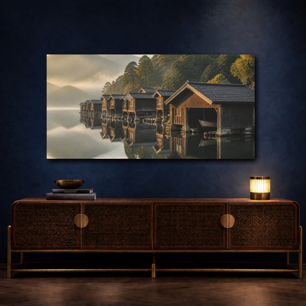 Mockup 4. Japanese Boathouse Reflections shown as canvas print