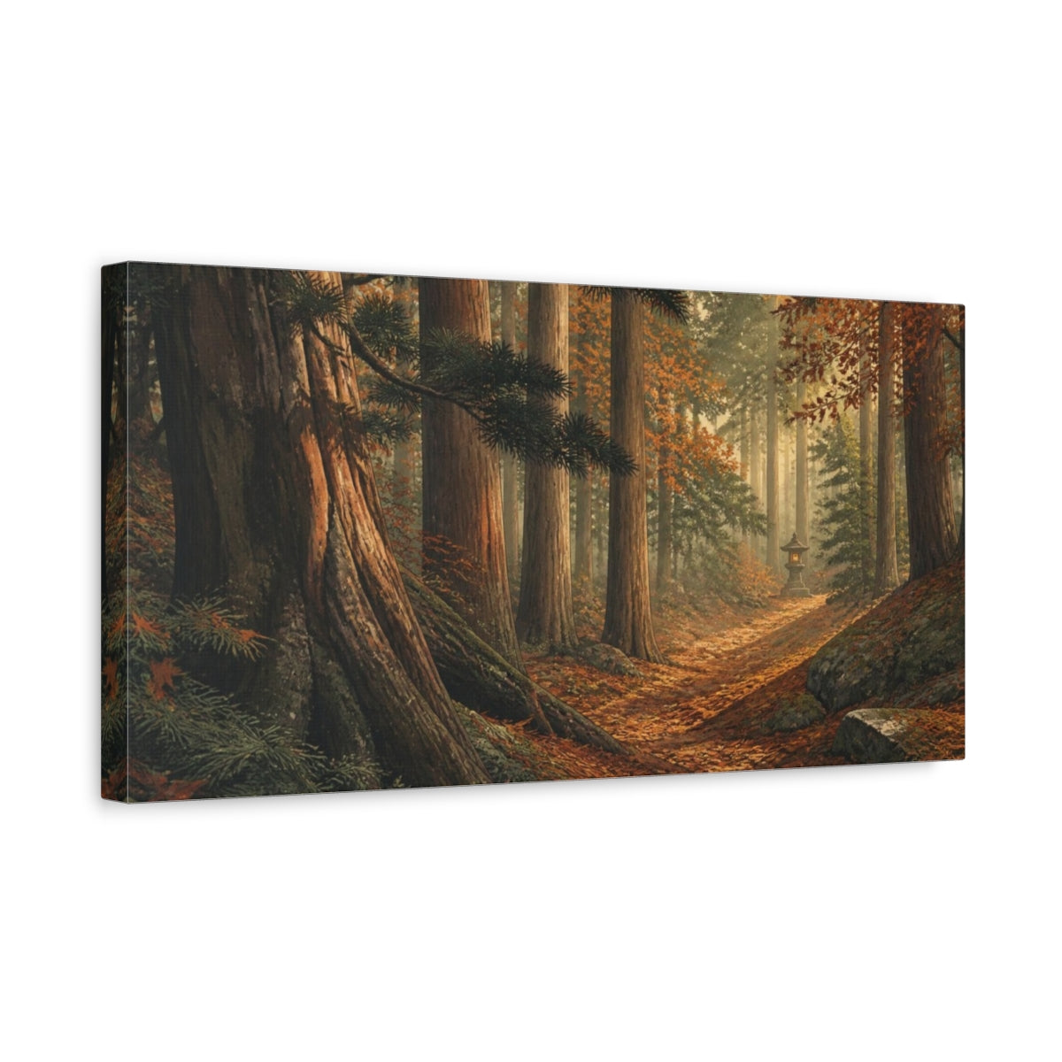 Side Mockup 3. Japanese Cedar Lantern Path shown as canvas print