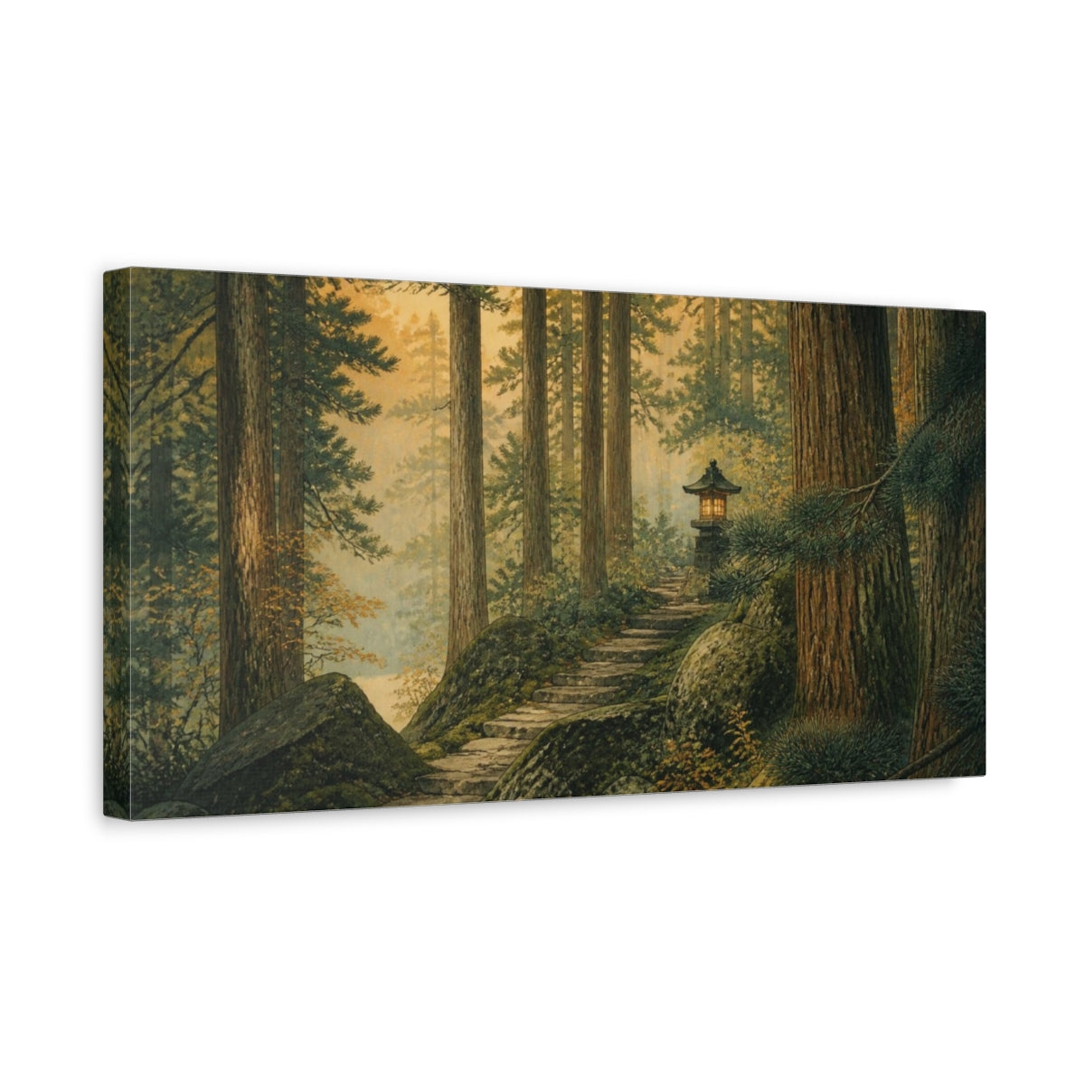 Side Mockup 3. Japanese Cedar Lantern Path shown as canvas print
