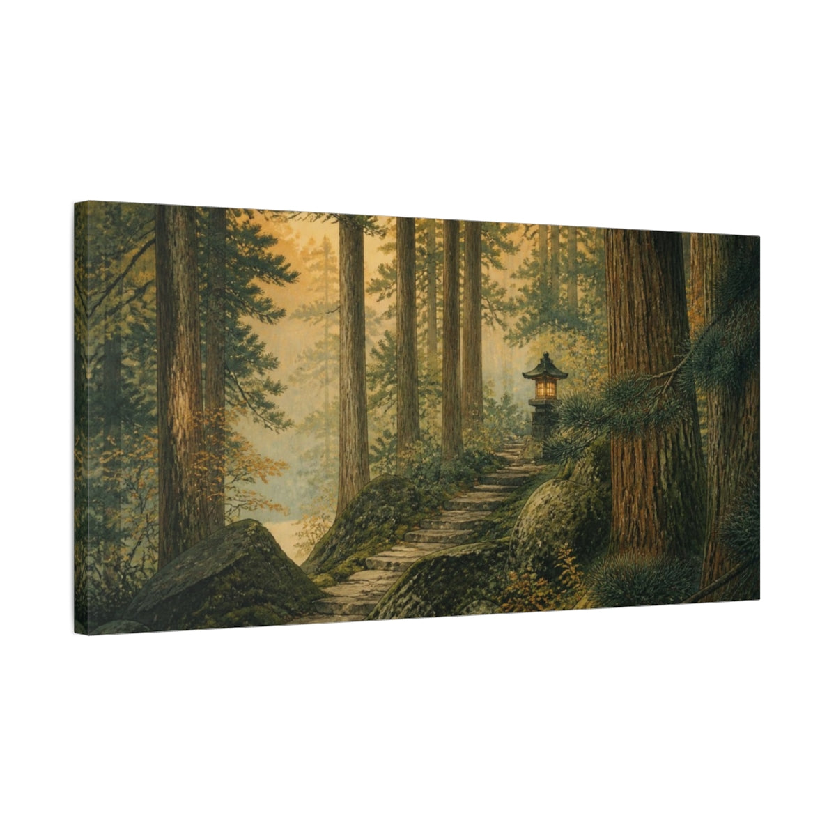 Side Mockup 1. Japanese Cedar Lantern Path shown as canvas print