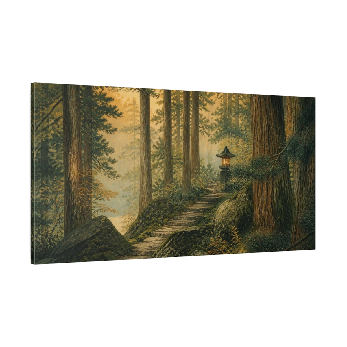 Side Mockup 2. Japanese Cedar Lantern Path shown as canvas print